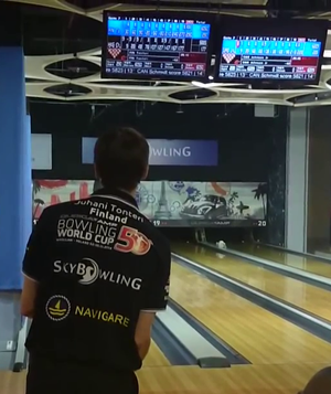 Juhani Tonteri a moment before his last shot for 300 at the 50th QubicaAMF Bowling World Cup